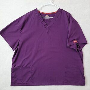 Dickies Mens 3XL Scrub Top Purple V-Neck Clinic Nurse Job Short Sleeve 3 Pocket